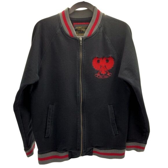 Old Navy Jacket Mens Large Black Red Surplus Reg‎ Issue Varsity Letterman Zip Up - Picture 1 of 9